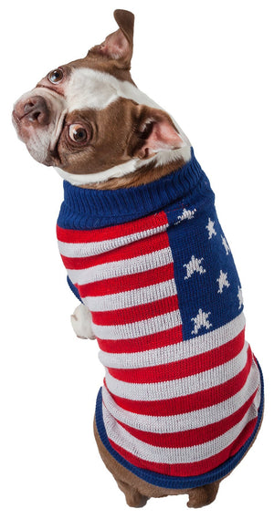 Patriot Independence Star Heavy Knitted Fashion Ribbed Turtle Neck Dog Sweater - Pet Totality