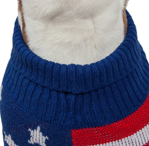 Patriot Independence Star Heavy Knitted Fashion Ribbed Turtle Neck Dog Sweater - Pet Totality