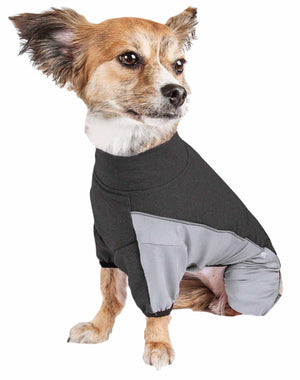 Pet Life  Active 'Chase Pacer' Heathered Performance 4-Way Stretch Two-Toned Full Body Warm Up - Pet Totality