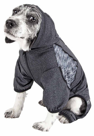 Pet Life  Active 'Pawsterity' Heathered Performance 4-Way Stretch Two-Toned Full Bodied Hoodie - Pet Totality