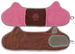 Pet Life  'Bryer' 2-in-1 Hand-Inserted Microfiber Pet Grooming Towel and Brush - Pet Totality