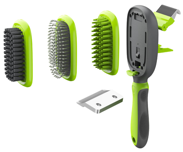 Pet Life  'Conversion' 5-in-1 Interchangeable Dematting and Deshedding Bristle Pin and Massage Grooming Pet Comb