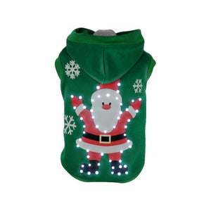 Pet Life LED Lighting Hands-Up-Santa Hooded Sweater Pet Costume - Pet Totality