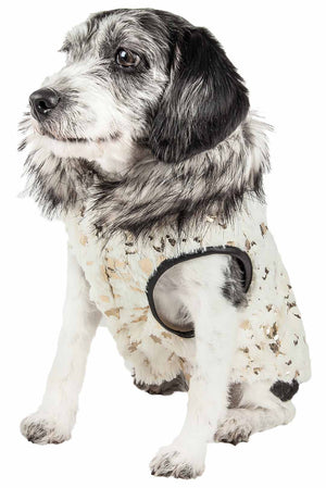 Pet Life  Luxe 'Gilded Rawffled' Gold-Plated Designer Fur Dog Jacket Coat - Pet Totality