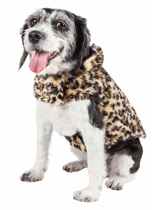 Pet Life  Luxe 'Poocheetah' Ravishing Designer Spotted Cheetah Patterned Mink Fur Dog Coat Jacket - Pet Totality