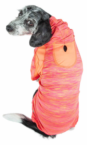 Pet Life ® Active 'Downward Dog' Heathered Performance 4-Way Stretch Two-Toned Full Body Warm Up Hoodie - Pet Totality