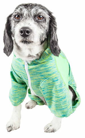 Pet Life ® Active 'Downward Dog' Heathered Performance 4-Way Stretch Two-Toned Full Body Warm Up Hoodie - Pet Totality