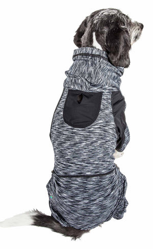 Pet Life ® Active 'Downward Dog' Heathered Performance 4-Way Stretch Two-Toned Full Body Warm Up Hoodie - Pet Totality