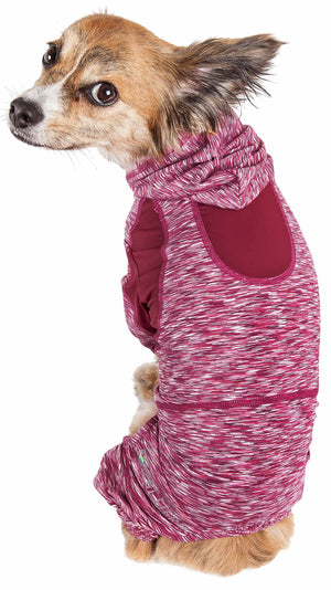 Pet Life ® Active 'Downward Dog' Heathered Performance 4-Way Stretch Two-Toned Full Body Warm Up Hoodie - Pet Totality