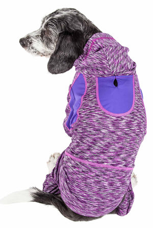 Pet Life ® Active 'Downward Dog' Heathered Performance 4-Way Stretch Two-Toned Full Body Warm Up Hoodie - Pet Totality