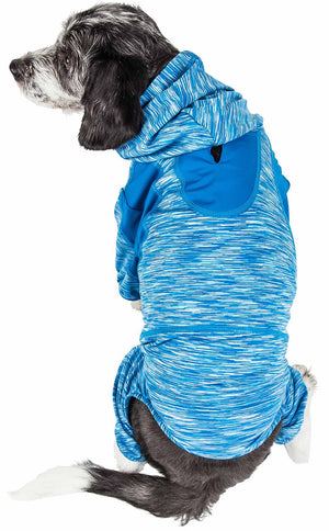 Pet Life ® Active 'Downward Dog' Heathered Performance 4-Way Stretch Two-Toned Full Body Warm Up Hoodie - Pet Totality