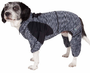 Pet Life ® Active 'Downward Dog' Heathered Performance 4-Way Stretch Two-Toned Full Body Warm Up Hoodie - Pet Totality