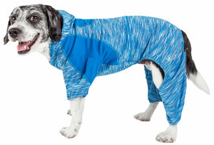 Pet Life ® Active 'Downward Dog' Heathered Performance 4-Way Stretch Two-Toned Full Body Warm Up Hoodie - Pet Totality