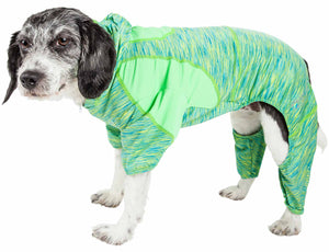 Pet Life ® Active 'Downward Dog' Heathered Performance 4-Way Stretch Two-Toned Full Body Warm Up Hoodie - Pet Totality