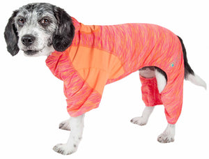 Pet Life ® Active 'Downward Dog' Heathered Performance 4-Way Stretch Two-Toned Full Body Warm Up Hoodie - Pet Totality