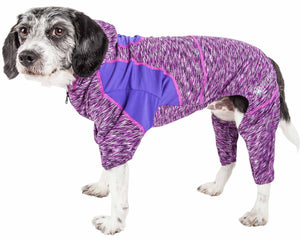 Pet Life ® Active 'Downward Dog' Heathered Performance 4-Way Stretch Two-Toned Full Body Warm Up Hoodie - Pet Totality