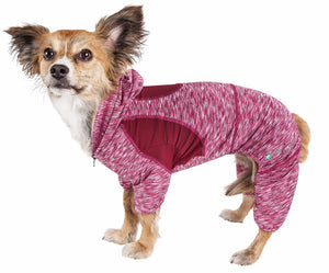 Pet Life ® Active 'Downward Dog' Heathered Performance 4-Way Stretch Two-Toned Full Body Warm Up Hoodie - Pet Totality