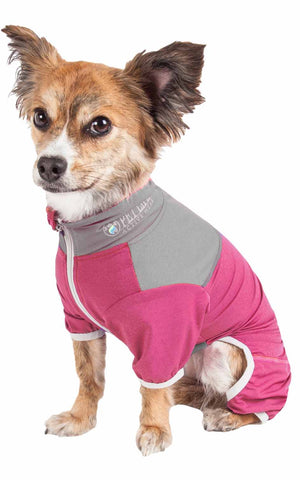 Pet Life ® Active 'Embarker' Heathered Performance 4-Way Stretch Two-Toned Full Body Warm Up - Pet Totality