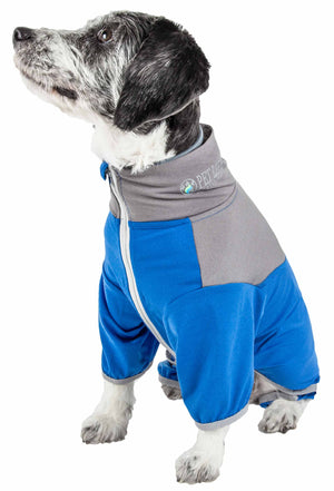 Pet Life ® Active 'Embarker' Heathered Performance 4-Way Stretch Two-Toned Full Body Warm Up - Pet Totality