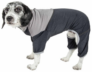 Pet Life ® Active 'Embarker' Heathered Performance 4-Way Stretch Two-Toned Full Body Warm Up - Pet Totality