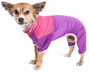 Pet Life ® Active 'Embarker' Heathered Performance 4-Way Stretch Two-Toned Full Body Warm Up - Pet Totality