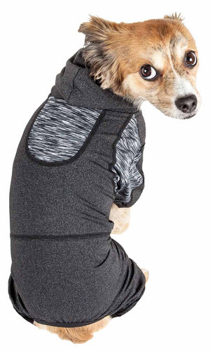 Pet Life ® Active 'Pawsterity' Heathered Performance 4-Way Stretch Two-Toned Full Bodied Hoodie - Pet Totality