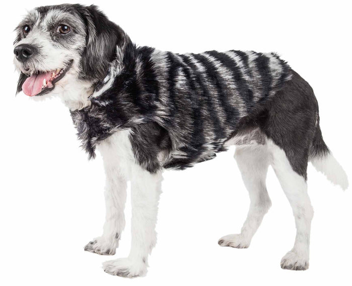 Pet Life ® Luxe 'Chauffurry' Beautiful Designer Zebra Patterned Mink Fur Dog Coat Jacket