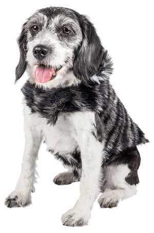 Pet Life ® Luxe 'Chauffurry' Beautiful Designer Zebra Patterned Mink Fur Dog Coat Jacket - Pet Totality