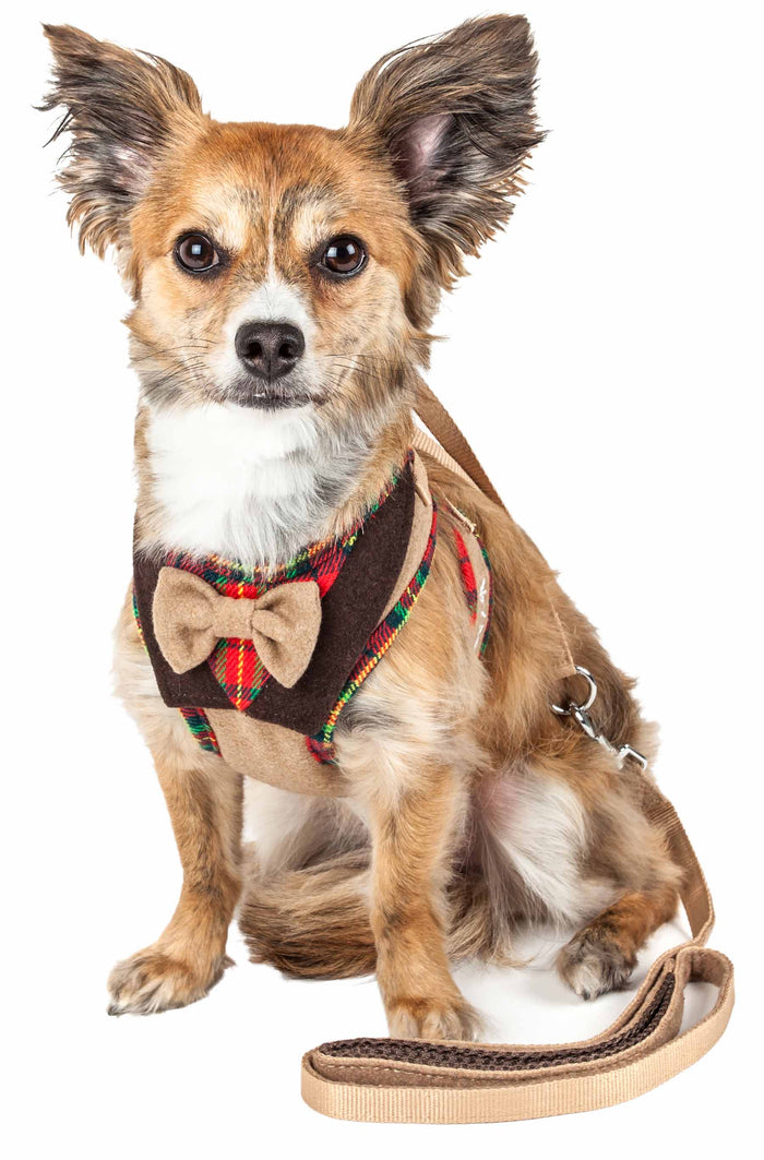 Pet Life ® Luxe 'Dapperbone' 2-In-1 Mesh Reversed Adjustable Dog Harness-Leash W/ Fashion Bowtie