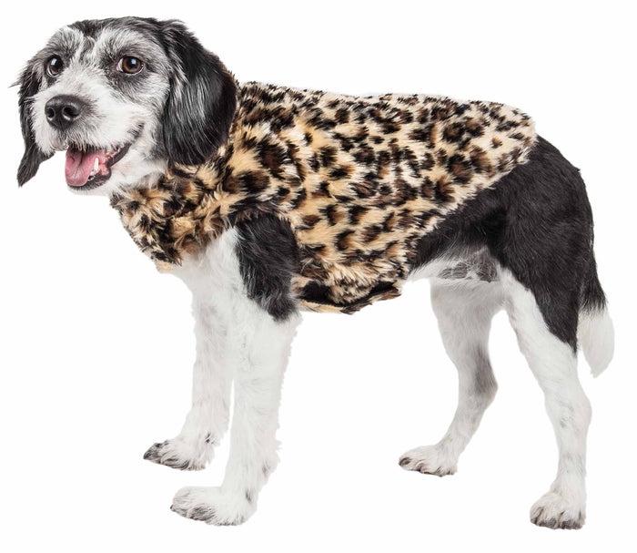 Pet Life ® Luxe 'Poocheetah' Ravishing Designer Spotted Cheetah Patterned Mink Fur Dog Coat Jacket