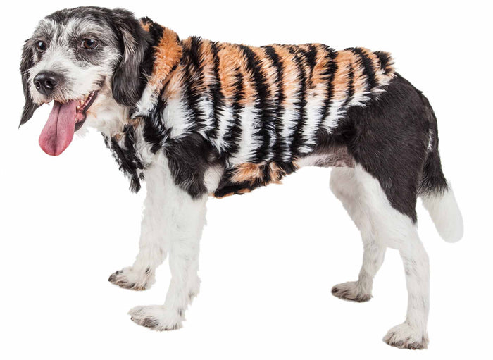Pet Life ® Luxe 'Tigerbone' Glamourous Tiger Patterned Mink Fur Dog Coat Jacket
