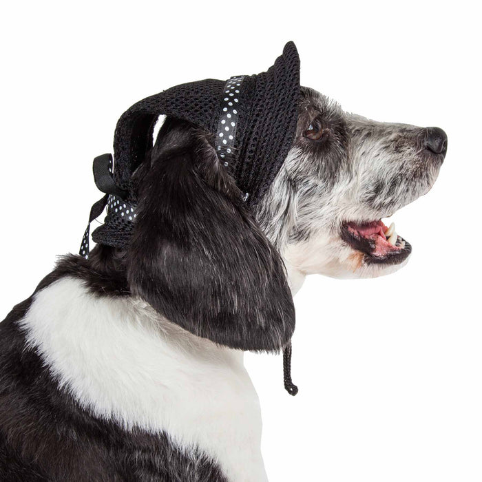 Pet Life ® 'Sea Spot Sun' Uv Protectant Adjustable Fashion Mesh Brimmed Dog Hat Cap