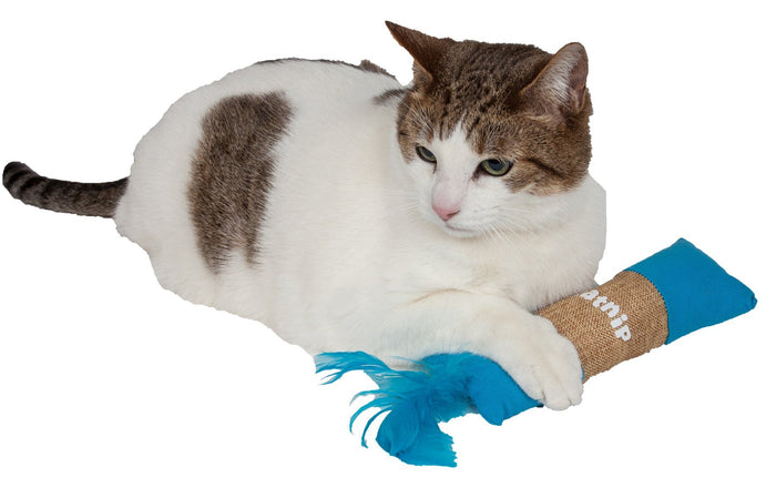Pet Life Rectangular Duffle Crinkle Plush Faux Fur Teaser Catnip Kitty Cat Toy