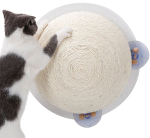 Pet Life  'Stick N' Claw' Sisal Rope and Toy Suction Cup Circular Cat Scratcher - Pet Totality