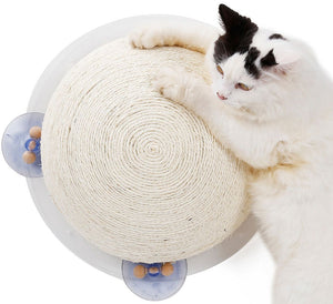 Pet Life  'Stick N' Claw' Sisal Rope and Toy Suction Cup Circular Cat Scratcher - Pet Totality