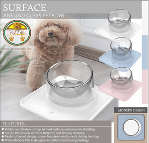 Pet Life  'Surface' Anti-Skid and Anti-Spill Curved and Clear Removable Pet Bowl - Pet Totality