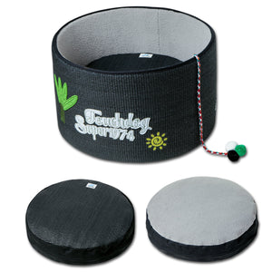 Touchcat 'Claw-ver Nest' Rounded Scratching Cat Bed w/ Teaser Toy - Pet Totality