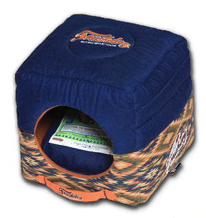 Touchdog 70's Vintage-Tribal Throwback Convertible and Reversible Squared 2-in-1 Collapsible Dog House Bed - Pet Totality
