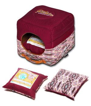 Touchdog 70's Vintage-Tribal Throwback Convertible and Reversible Squared 2-in-1 Collapsible Dog House Bed - Pet Totality