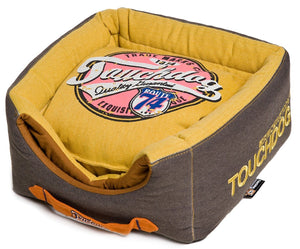 Touchdog Convertible and Reversible Vintage Printed Squared 2-in-1 Collapsible Dog House Bed - Pet Totality