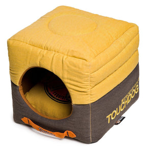 Touchdog Convertible and Reversible Vintage Printed Squared 2-in-1 Collapsible Dog House Bed - Pet Totality