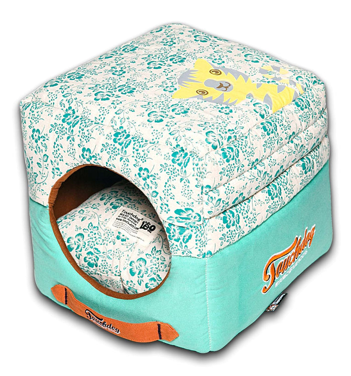 Touchdog Floral-Galore Convertible and Reversible Squared 2-in-1 Collapsible Dog House Bed