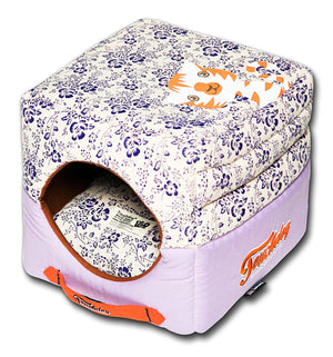 Touchdog Floral-Galore Convertible and Reversible Squared 2-in-1 Collapsible Dog House Bed - Pet Totality