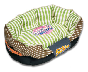 Touchdog Neutral-Striped Ultra-Plush Rectangular Rounded Designer Dog Bed - Pet Totality