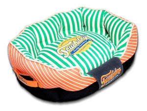 Touchdog Neutral-Striped Ultra-Plush Rectangular Rounded Designer Dog Bed - Pet Totality