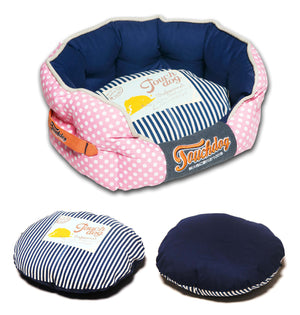 Touchdog Polka-Striped Polo Rounded Fashion Dog Bed - Pet Totality