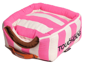 Touchdog Polo-Striped Convertible and Reversible Squared 2-in-1 Collapsible Dog House Bed - Pet Totality
