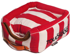 Touchdog Polo-Striped Convertible and Reversible Squared 2-in-1 Collapsible Dog House Bed - Pet Totality