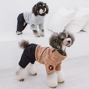 Touchdog Vogue Neck-Wrap Sweater and Denim Pant Outfit - Pet Totality