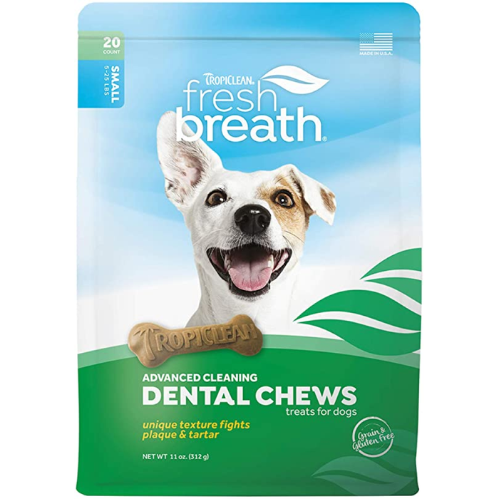 Tropiclean Dental Chew Blueberry Dog Treat 5-25Lbs Small 20Ct